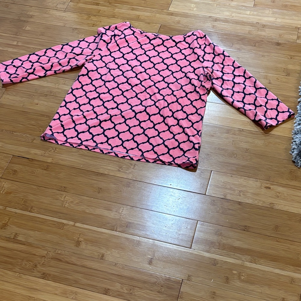 Talbots Coral and Navy Patterned Top